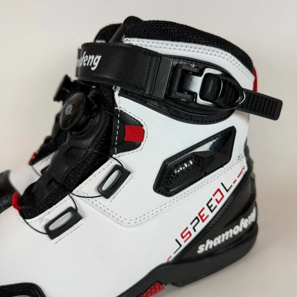 Shamofeng J-Speed Motorcycle Riding Boots White Black Red Men Size 42 US 9